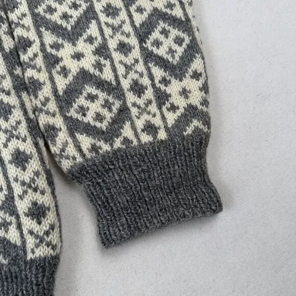 Vintage Unbranded Fair Isle Wool Knit Cardigan Women’s Medium Gray Beige Sweater - Picture 3 of 16